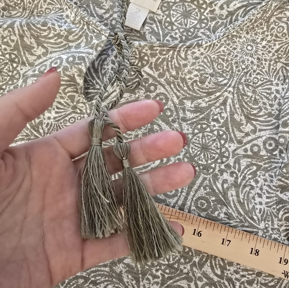 Chico's Size 2 Modal Blend Tassle Sage Green Pasiley Blouse - Picture 6 of 10